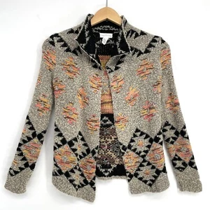 Full Tilt Aztec Open Cardigan Sweater Gray Pink Black Women’s Size Med Tribal - Picture 1 of 4