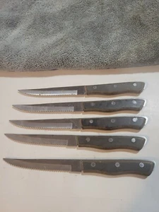 5 Maxam Steel Steak Knives Japan Wood Handles Full Tang - Picture 1 of 3
