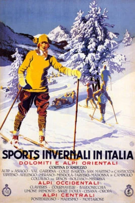 SPORTS INVERNALI IN ITALIA DOLOMITI CORTINA D'AMPEZZO SKI VINTAGE POSTER REPRO - Image 1 of 3