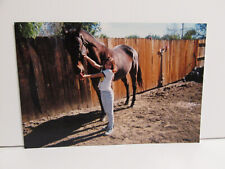 1980S VINTAGE FOUND PHOTOGRAPH COLOR ORIGINAL ART PHOTO HORSE LICKING GIRL HAND