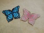 Blues or pinks butterfly lace applique sew on embroidered lace motif patch