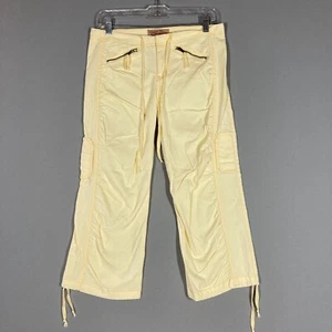 Womens Cargo Pants Wide Leg Cropped Capris Yellow 90s Y2k Size 5 30" Casual  - Picture 1 of 12
