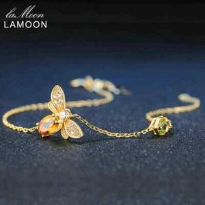 LAMOON Bee Bracelet For Woman Citrine Gemstones Bracelets 925 Sterling Silve 14K - Picture 1 of 12