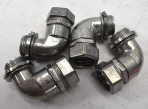Lot of 4 90° Electrical Galvanized Steel Compression Elbow Conduit Coupling 3/4" - Picture 1 of 6