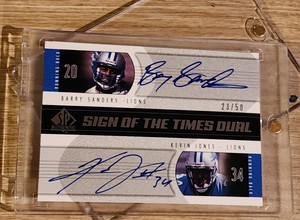 2004 Upper Deck SP Authentic Barry Sanders Kevin Jones On Card Auto 22/50 Lions