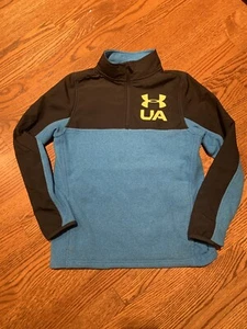 Under Armour Youth Boys 1/4 Zip Fleece Jacket Henley Black/ Turquoise Size YM - Picture 1 of 7