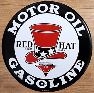 USA RED HAT MOTOR GASOLINE Metal Sign - Round 30 Cm - Picture 1 of 2