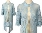 Vintage 60s Blue Sheer Lace Ruffled Sleeves Evening Dress Coat Duster Jacket S-M