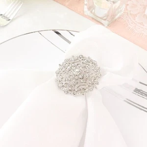 4 SILVER Metal Flower Napkin Rings Rhinestones Party Events Decorations - Picture 1 of 8