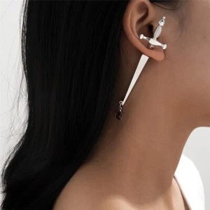 Piercing Sword w/ Blood Earring - Jewelry Steampunk, Goth, Dagger - Silver - Picture 1 of 12