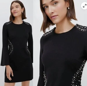 Tuckernuck Black Embellished Farrow Bell Sleeve Party Mini Dress Medium NWT - Picture 1 of 9