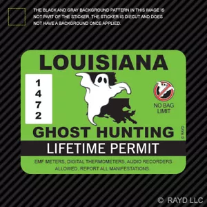 Louisiana Ghost Hunting Permit Sticker Die Cut Decal Paranormal Hunter LA - Foto 1 di 1