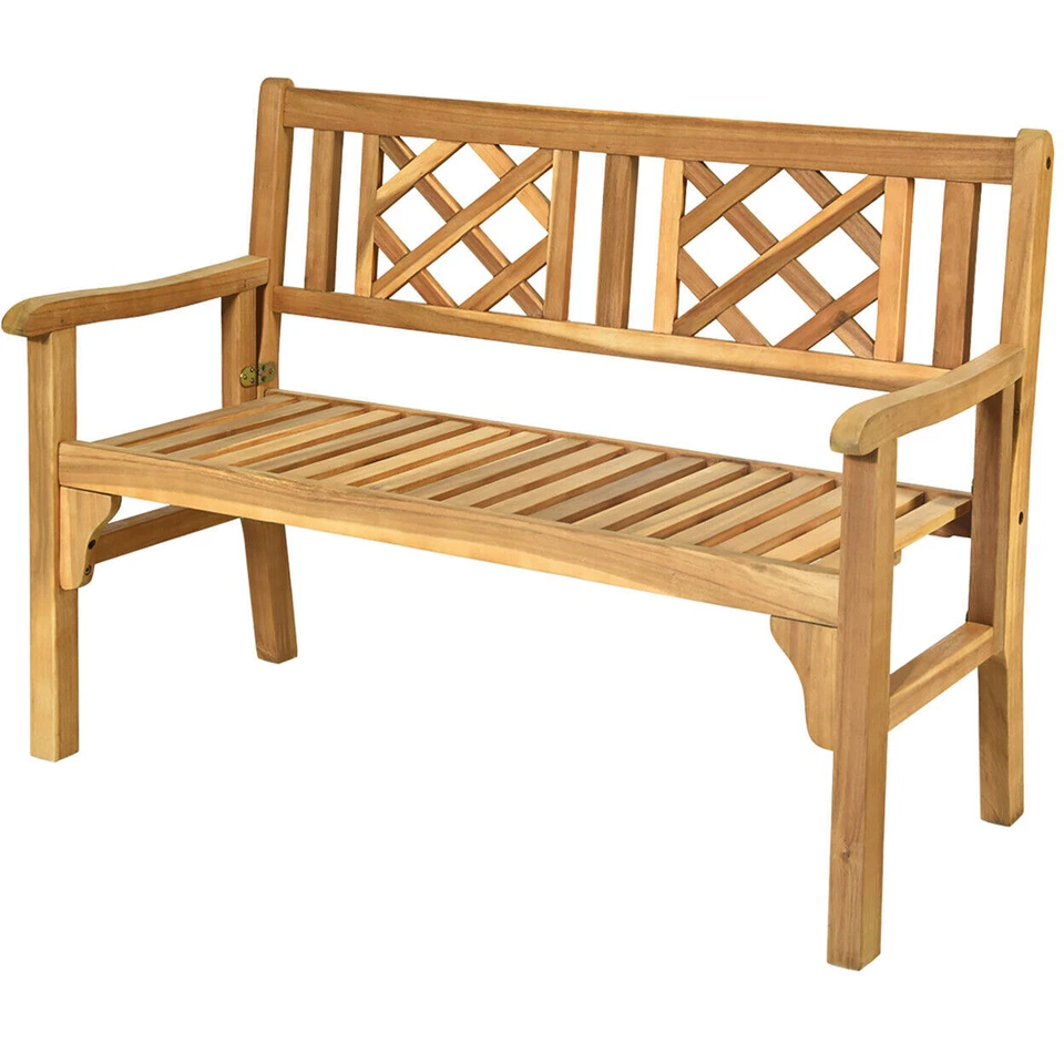 Costway Patio Outdoor Solid Acacia Wood Folding Bench