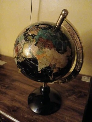 Hermoso globo terráqueo grande de 22 pulgadas de ónix negro lapislázuli con latón pulido! Foto 1 de 4