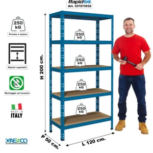 Quick Mount Metal Shelf - 5 Shelves | L.120x D.50xH.200| BLUE - Picture 1 of 3