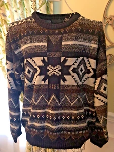 Maglione Uomo True Vintage Marca Graphix Anni 80 Modello Geometrico Sud Ovest L WOW! - Foto 1 di 1