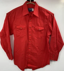 Wrangler Shirt Adult 17x34 Red Pearl Snap Western Cowboy Cut Brushpopper Mens - Picture 1 of 5
