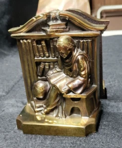 VINTAGE SET BRASS BOOK BENCH READER HEAVY BOOK ENDS VGC LIBRARY PERSON - Picture 1 of 14