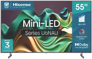 Hisense 55 Inch U6NAU Mini-LED 4K UHD QLED Smart HDR TV 24 55U6NAU - Picture 1 of 10
