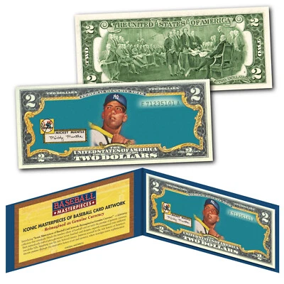 MICKEY MANTLE 1952 #311 Rookie Yankees iconic Card Art Genuine US $2 Bill - Image 1 of 3