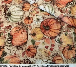 Susan Winger “Pumpkins” #cp68424 Cotton Fabric 66” X 44” Cut - Picture 1 of 3