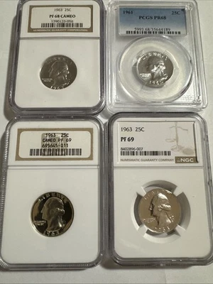 🍒1963 Quarter PF69Cameo&1963PF69, PF68Cameo NGC&, PCGS PR68 Quarter lot#8 - Image 1 of 4