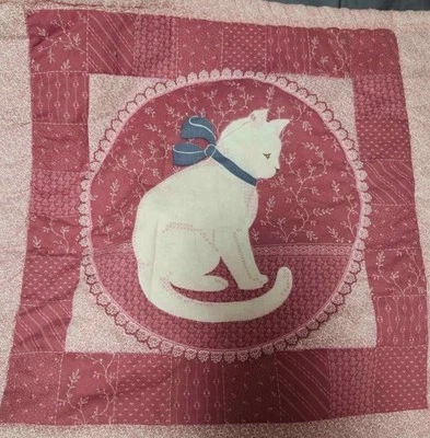 Manta de regazo vintage años 70 gatito gato flores rosa blanco 40"X46" núcleo de abuela Foto 1 de 4