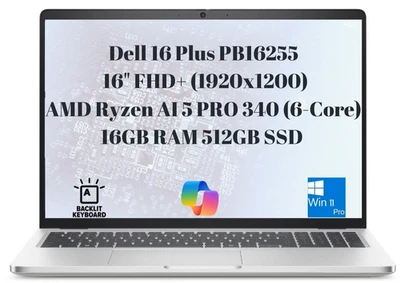 New Dell Pro 16 Plus PB16255 16" FHD+ Ryzen AI 5 PRO 340 16GB 512GB SSD IR CAM - Image 1 of 4