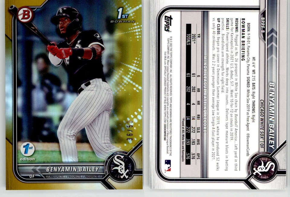 Benyamin Bailey 2022 Bowman First Edition Gold Foil BPPF-8 /50 White Sox 1st - Image 1 of 1