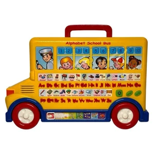Autobús escolar alfabeto vintage raro de los años 90 juguete de aprendizaje 8 actividades números ABC - Imagen 1 de 3