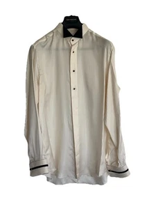 Brioni Silk Shirt Mens Creme Medium  Long Sleeve Button Up French Cuff Shirt - Picture 1 of 13