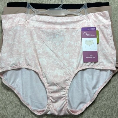 Paquete de 3 bragas calzoncillos de microfibra Olga By Warners para mujer 2X/20 florales tostados negros Foto 1 de 4