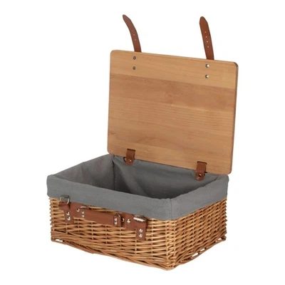 46cm Double Steamed Grey Lined Willow Empty Picnic Basket with Pinewood Lid - Image 1 of 4