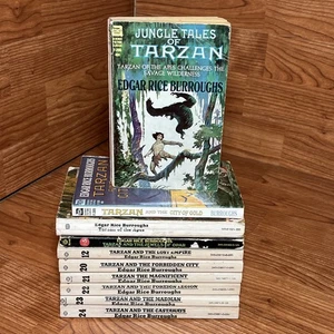 Tarzan 10 PB Book Lot Vintage 1970s-1980s Black/White Cover Edgar Rice Burroughs - Picture 1 of 15