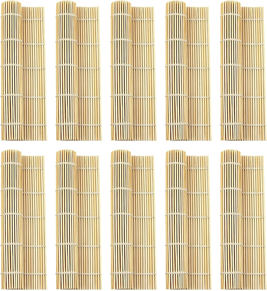 10 PCS 9.5" X 9.5" Natural Bamboo Sushi Rolling Mat - Image 1 of 4