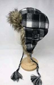 American Eagle Trapper Winter Hat Wool Faux Fur Ear Flaps Tassels Gray L XL  - Picture 1 of 7
