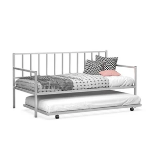 Twin Size Metal Daybed Sofa Bed & Roll Out Trundle Set with Slat Support Silver - Picture 1 of 9
