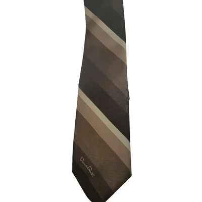 Corbata Oscar de la Renta Marrón Rayas Diseñador Mezcla Seda Negocios Foto 1 de 4