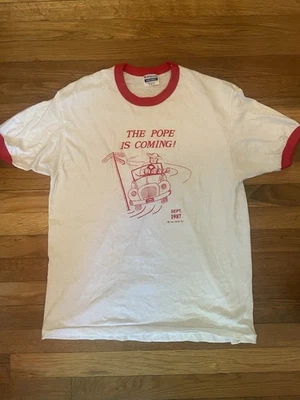1987 VINTAGE POPE JOHN PAUL II DETROIT PEACE TOUR XL SHIRT MADE IN USA - Image 1 of 4