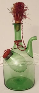 Italian Green Glass Wine Decanter Bottle Ice Chamber Hand Blown Vtg Cottage Core - Picture 1 of 10