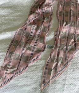 Vintage Liz Claiborne 100% Silk Scarf Purple Pink Grey Stripe Check Pointed Tips - Picture 1 of 12