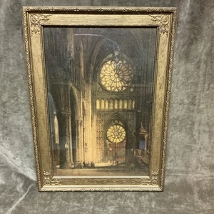 1900s James Alphege Brewer lithograph Print Rheims Cathedral France W/frame - Picture 1 of 8