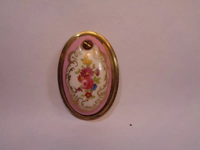 Vtg Salvaged Porcelain & Brass Doorknob Floral Flowers Skeleton Key Hole Cover - Image 1 of 4