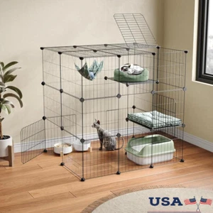 3-Tier Cat Cage Indoor Enclosure Detachable Metal Wire Playpen W/ Exercise Space - Picture 1 of 10
