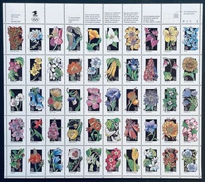 US WILDFLOWERS .29c STAMPS SHEET OF 50 MNH 1992 SCOTT #2647-2696a POPPY VIOLET - Picture 1 of 1