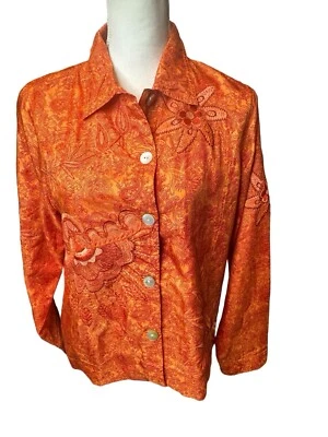 Chaqueta Laura Ashley Vintage 100% Seda Paisley Bordada Art-to-Wear Naranja Med Foto 1 de 4