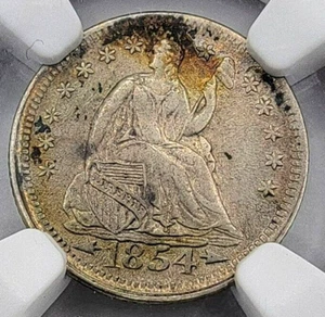 1854 Arrows Seated Half Dime V-5 Reverse Die Clash AU Details NGC H10C Silver - Picture 1 of 9