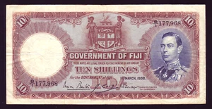 FIJI P-38 b. 1st March 1938 - 10 Shillings.. George VI Portrait.. VF - Crisp - Imagen 1 de 2
