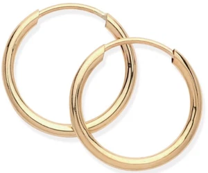 9CT GOLD SLEEPER HOOP EARRINGS 12mm DIAMETER PAIR PLAIN 9 CARAT GOLD NEW - Picture 1 of 4
