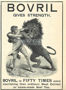 Print Ad BOVRIL Gives Strength 1890s Man Wrestling Lion 7-1/8" SAMSON Judges 14 - Picture 1 of 1